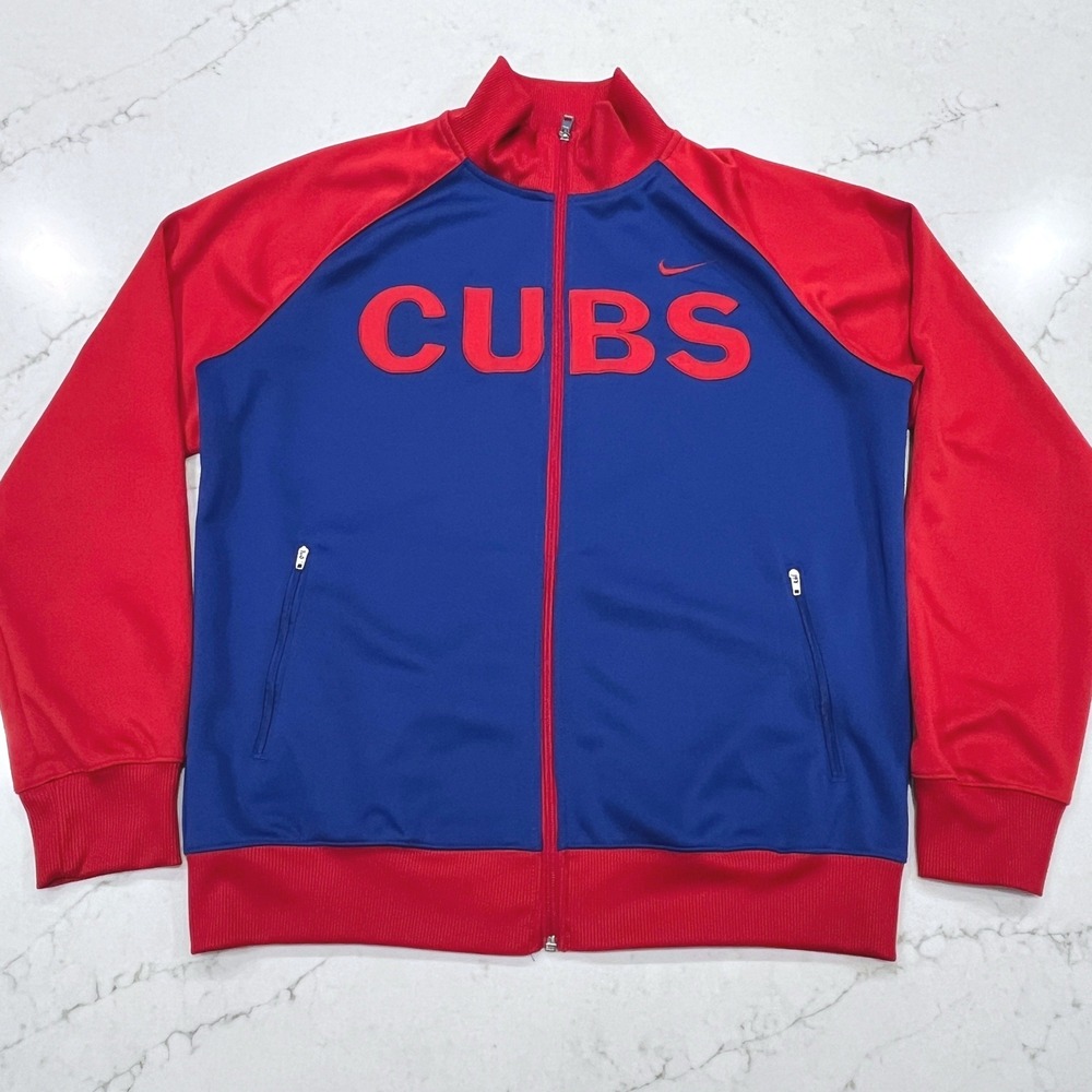 Nike MLB Chicago Cubs Track Jacket Mens Large Blue Red Polyester Colorblock Logo